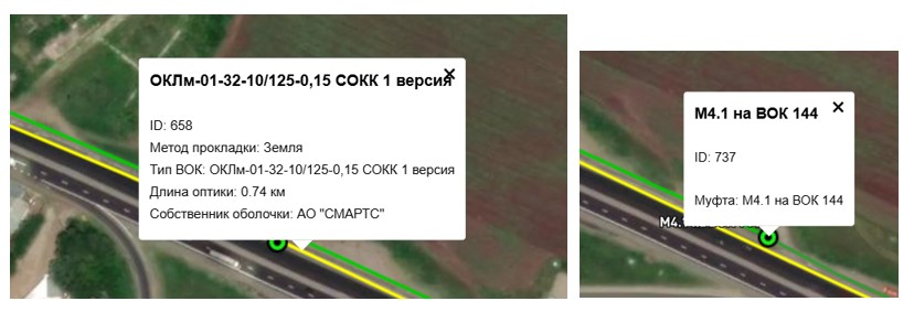 Интерактивные данные линий и элементов ЛКС