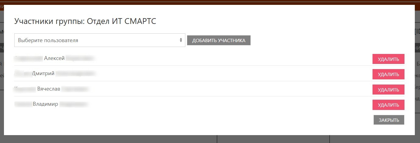 Редактирование группы